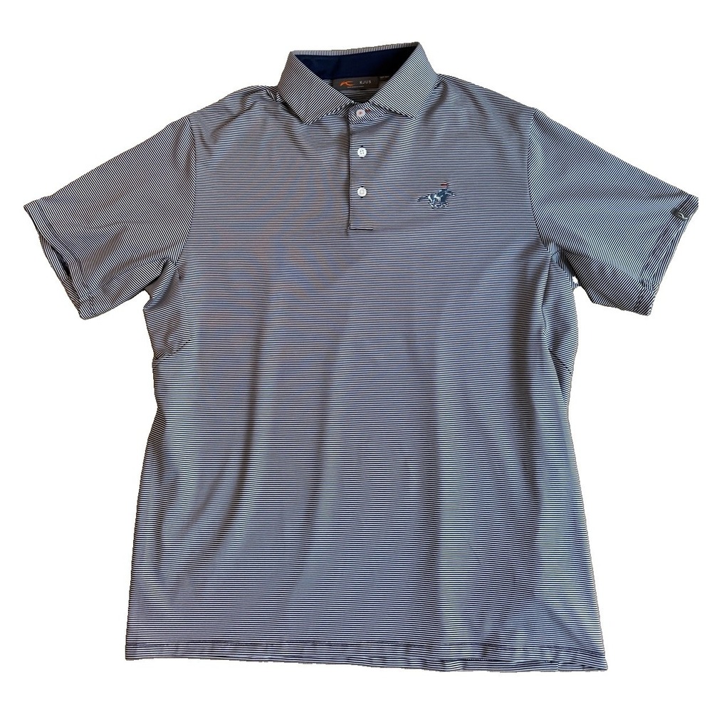 KJUS Golf Polo Shirt Men Blue Striped UPF 50+ Performance Size Medium